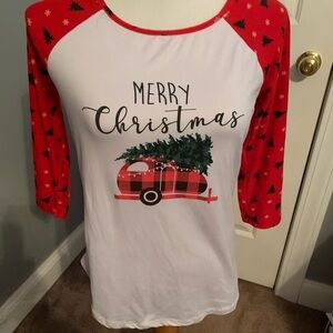 Wishful Park Red and White Merry Christmas Kids Long Sleeve Tee